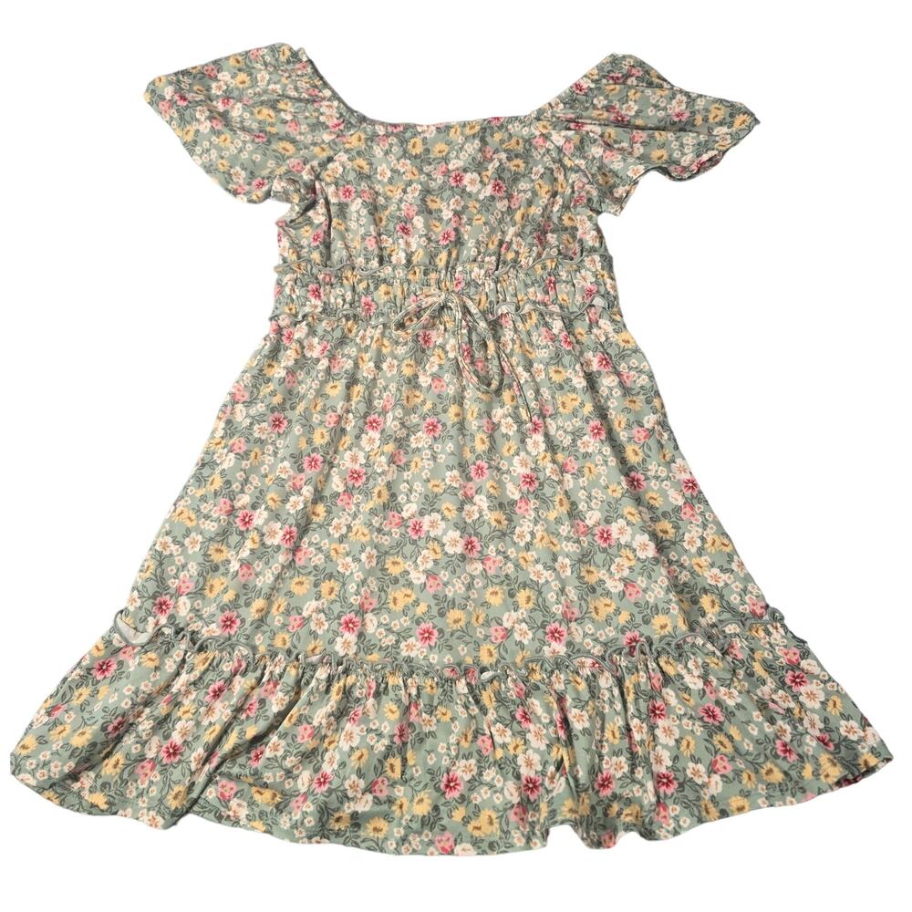 Three Pink Hearts Floral Flutter Sleeve Dress Girls Medium